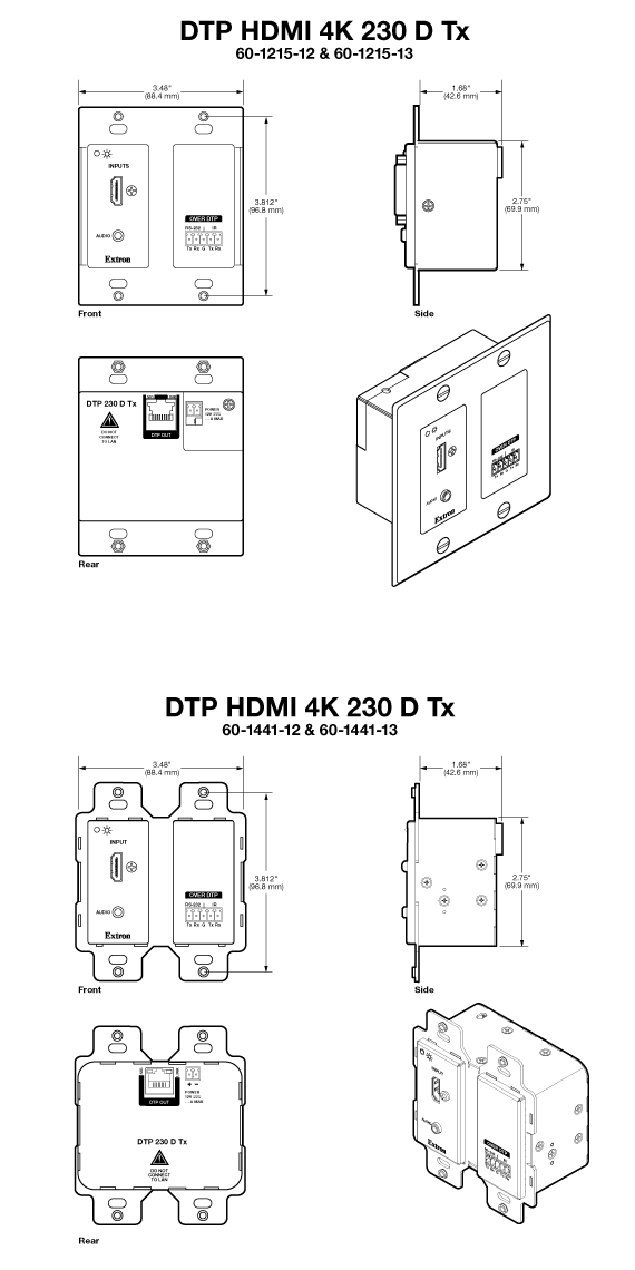 DTP HDMI 4K 230 D Tx Panel Drawing