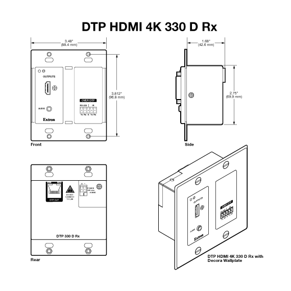 DTP HDMI 4K 330 D Rx Panel Drawing