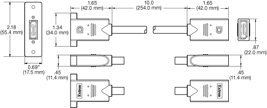 One DisplayPort Female to Female on 10" Pigtail Panel Drawing