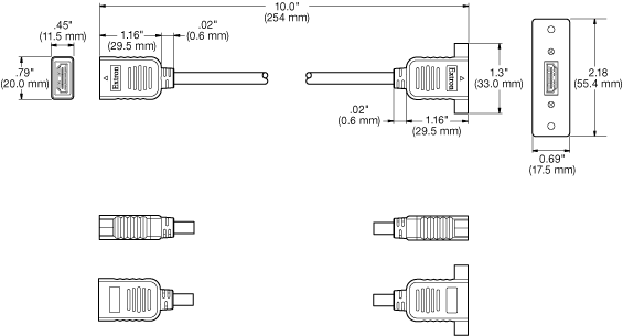 One HDMI Female to Female on 10" Pigtail Panel Drawing