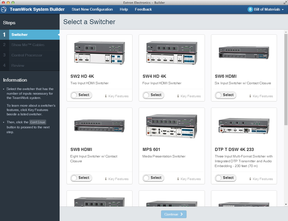 Select a switcher for your custom TeamWork System