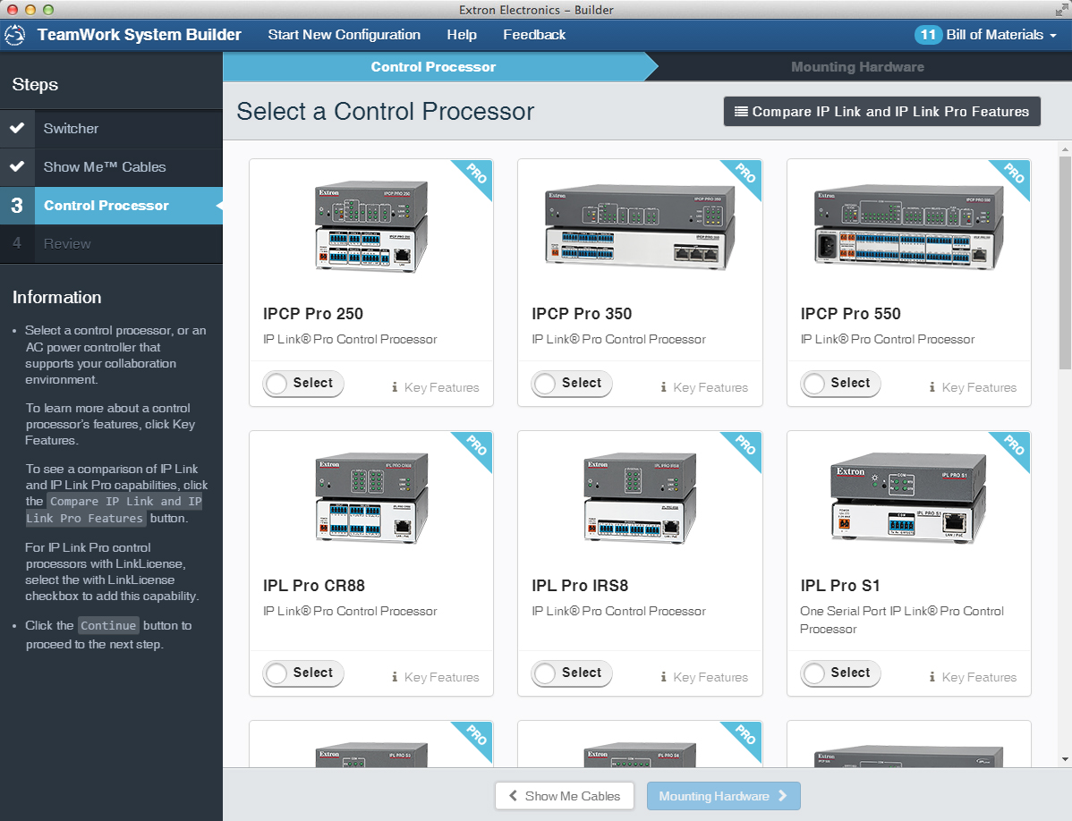 Select a control processor to complete your TeamWork System