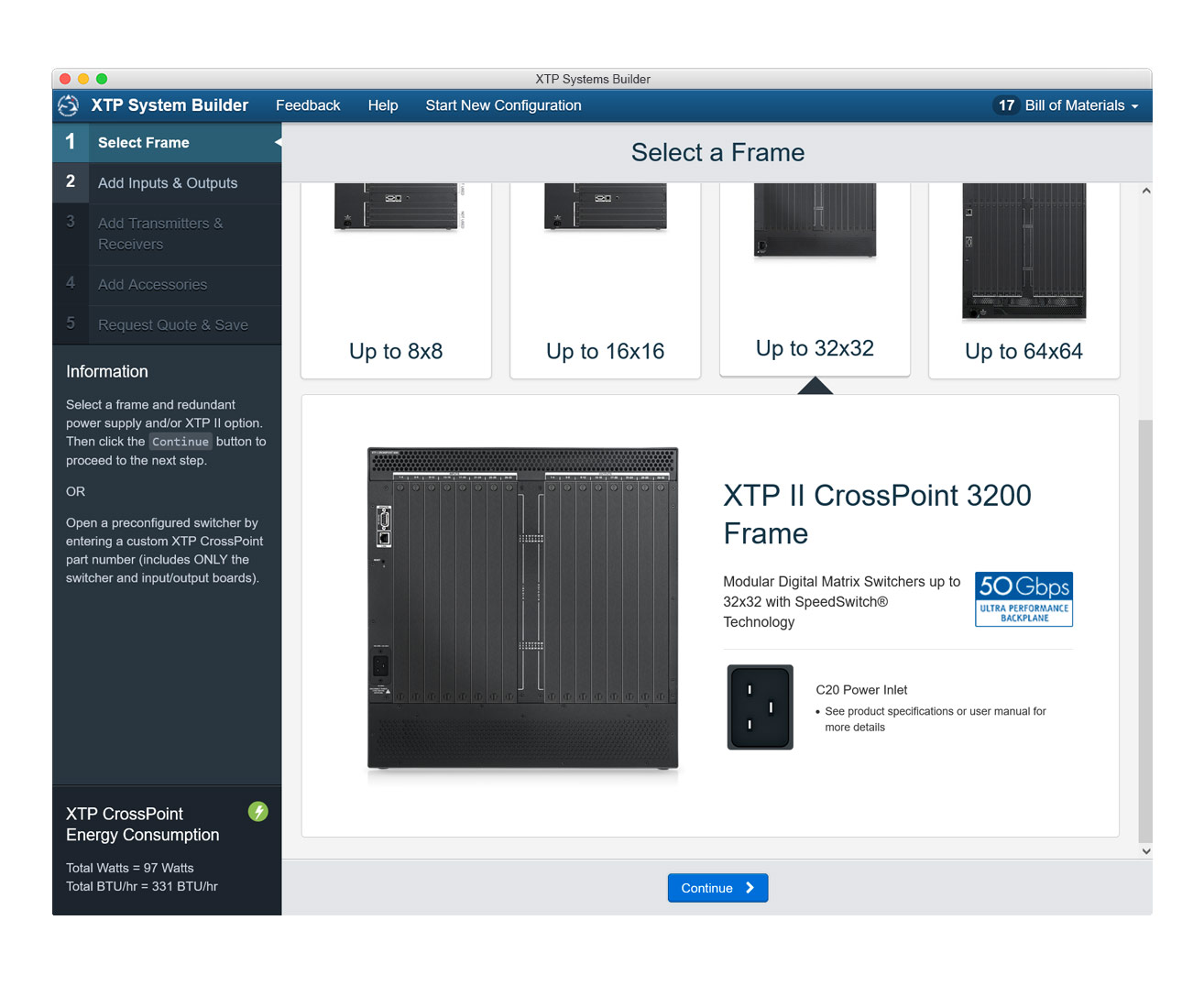 Select a frame to build your custom XTP CrossPoint Switcher.