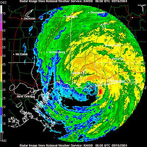 National Weather Service radar image as Hurricane Ivan