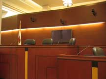 The judge's bench and witness stand